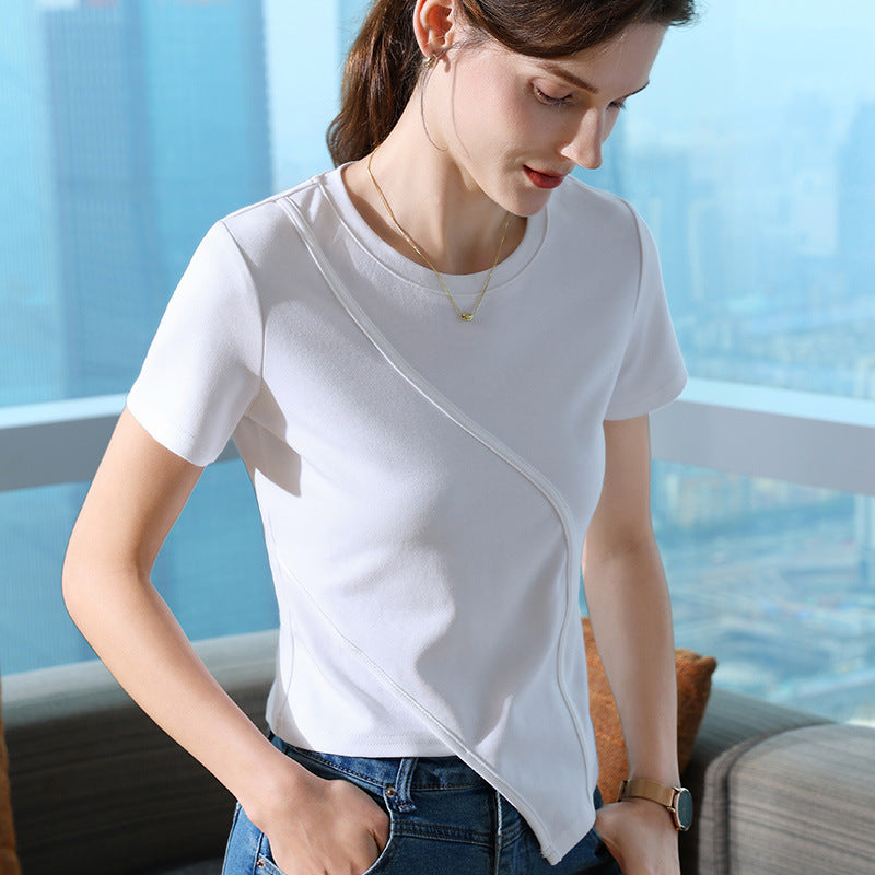 Dame asymmetrisk T-shirt med fin struktur og moderne snit Stilla