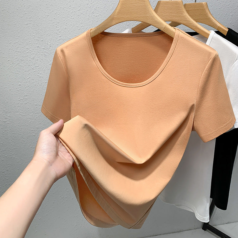 Dame Basic T-Shirt med klassisk rund halsudskæring og blød materialeblanding Stilla