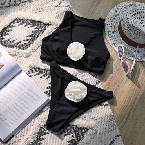 Dame Højskåret Bikini med elegant blomstermotiv Skovae