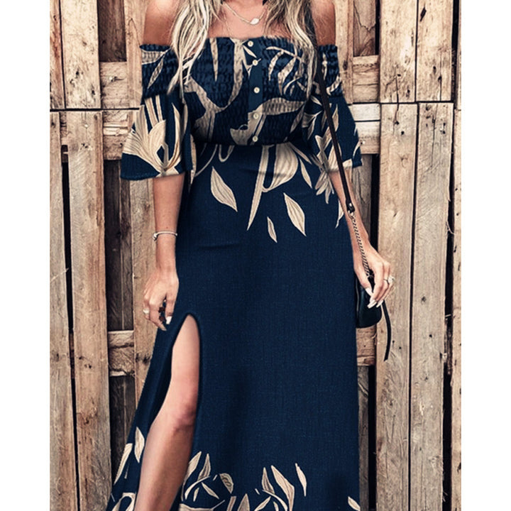 Fru Off-Shoulder Maxi Kjole med Blomstertryk og Slids Stilla