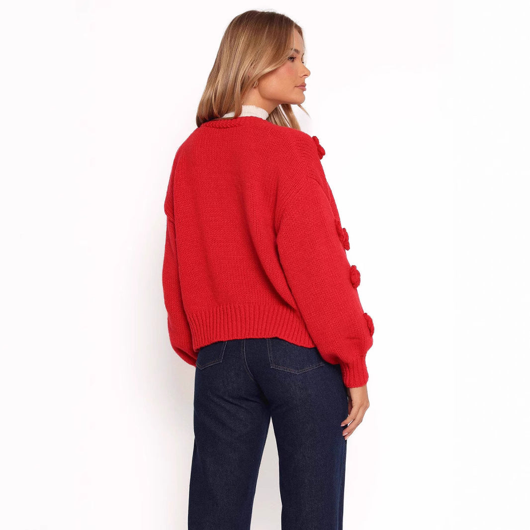 Kvinders cardigan med blomsterdesign og voluminøse ærmer Stilla