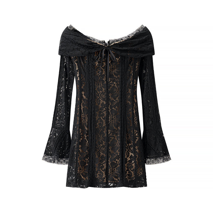 Dame spidsesbluse med aftagelig off-shoulder krave og romantiske klokkeærmer Stilla