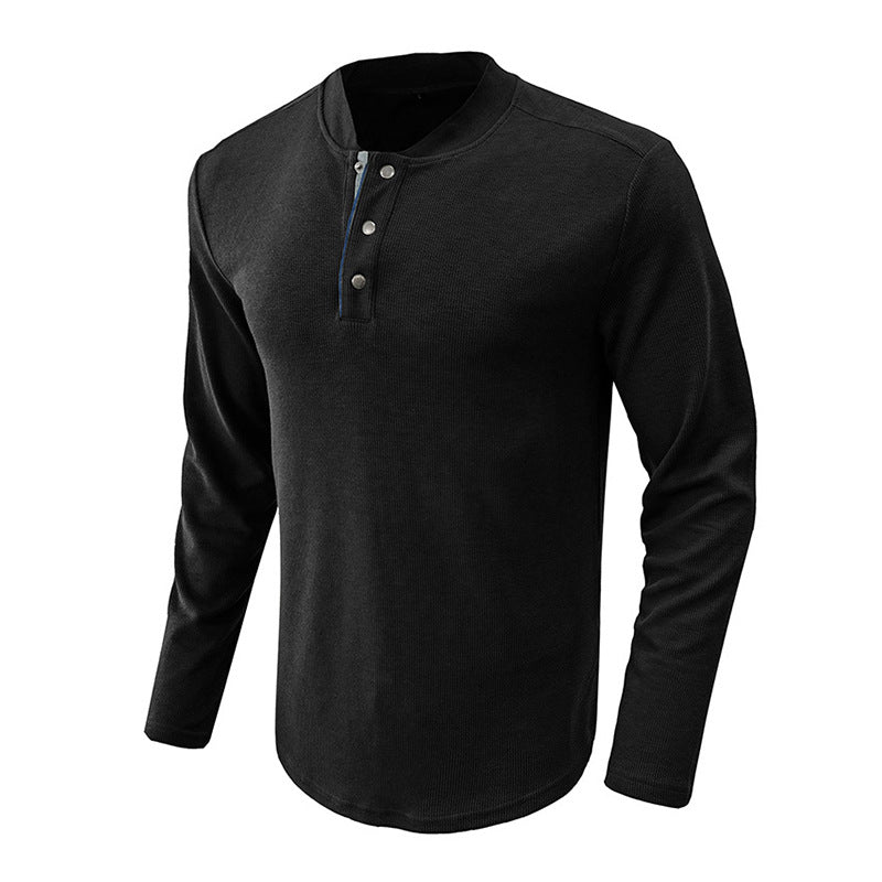 Herremode langtarmet Henley-shirt med elegant knaplukning og struktureret overflade Stilla