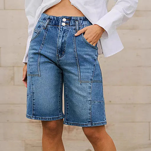 Dame Denim-shorts med høj talje og elegante sømme Stilla
