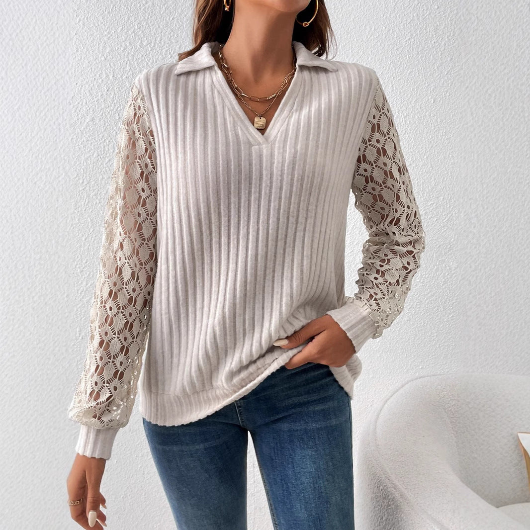 Damebluse med udsøgte spidsærmer og elegant struktur Stilla