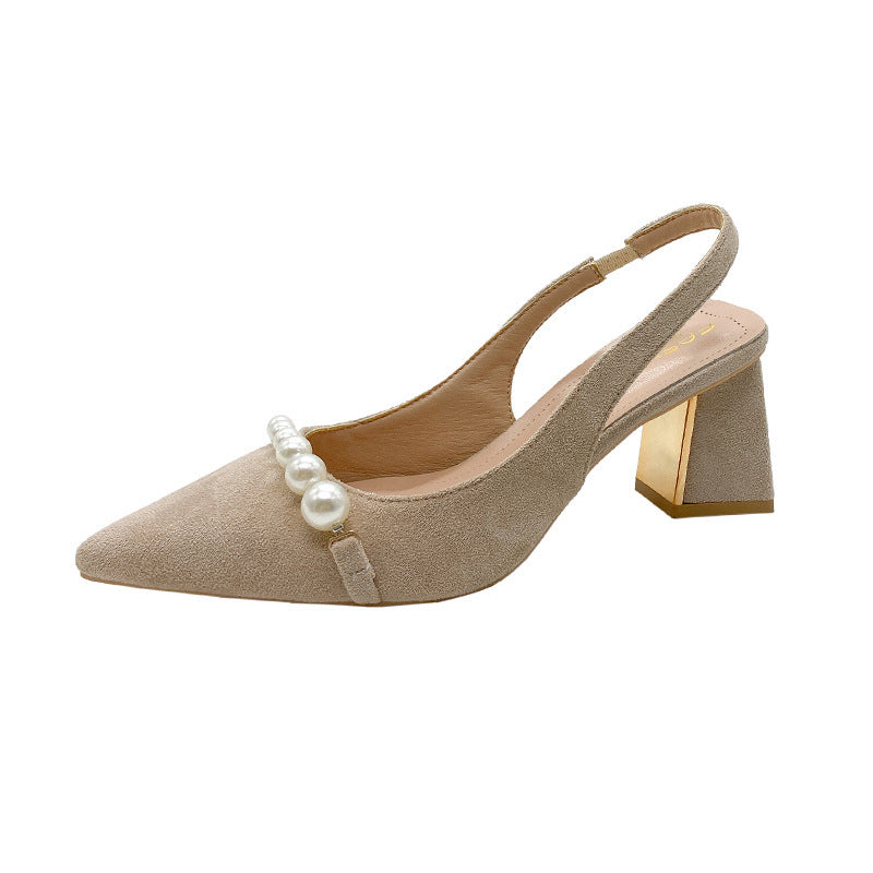 Dame Slingback-pumper med elegante perleapplikationer og komfortabel blokhæl Stilla