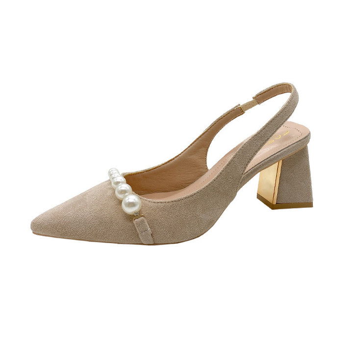 Dame Slingback-pumper med elegante perleapplikationer og komfortabel blokhæl Stilla
