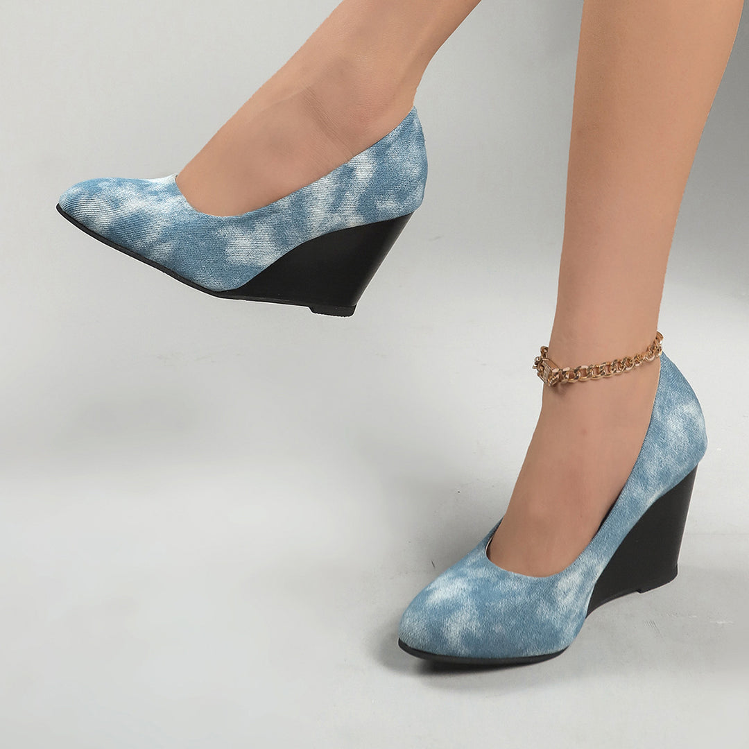 Dame Wedge-Pumps med moderigtigt denim-design og elastisk fodseng Stilla