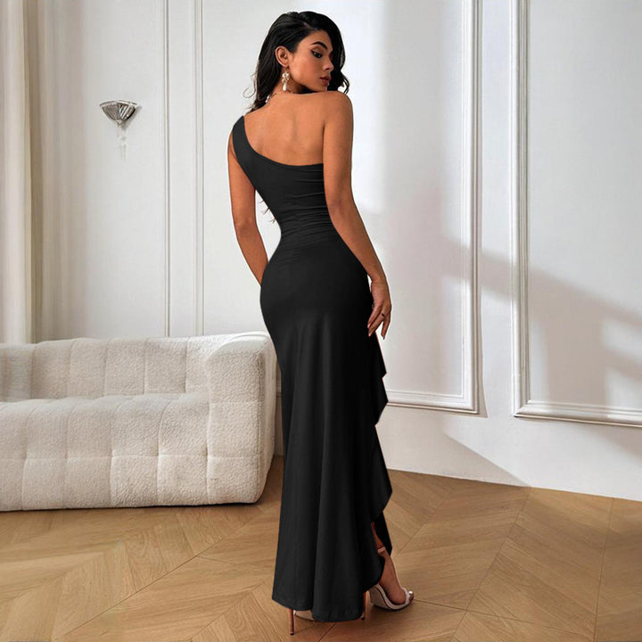 Dame elegant Langærmet Maxi Kjole med asymmetrisk Kant Skovae