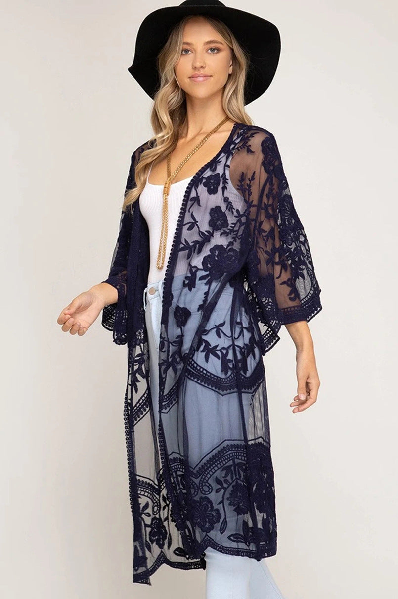 Dame gennemsigtig kaftan med blomster mønster Stilla