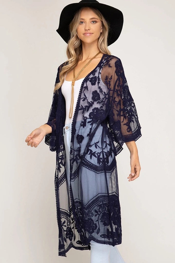 Dame gennemsigtig kaftan med blomster mønster Stilla