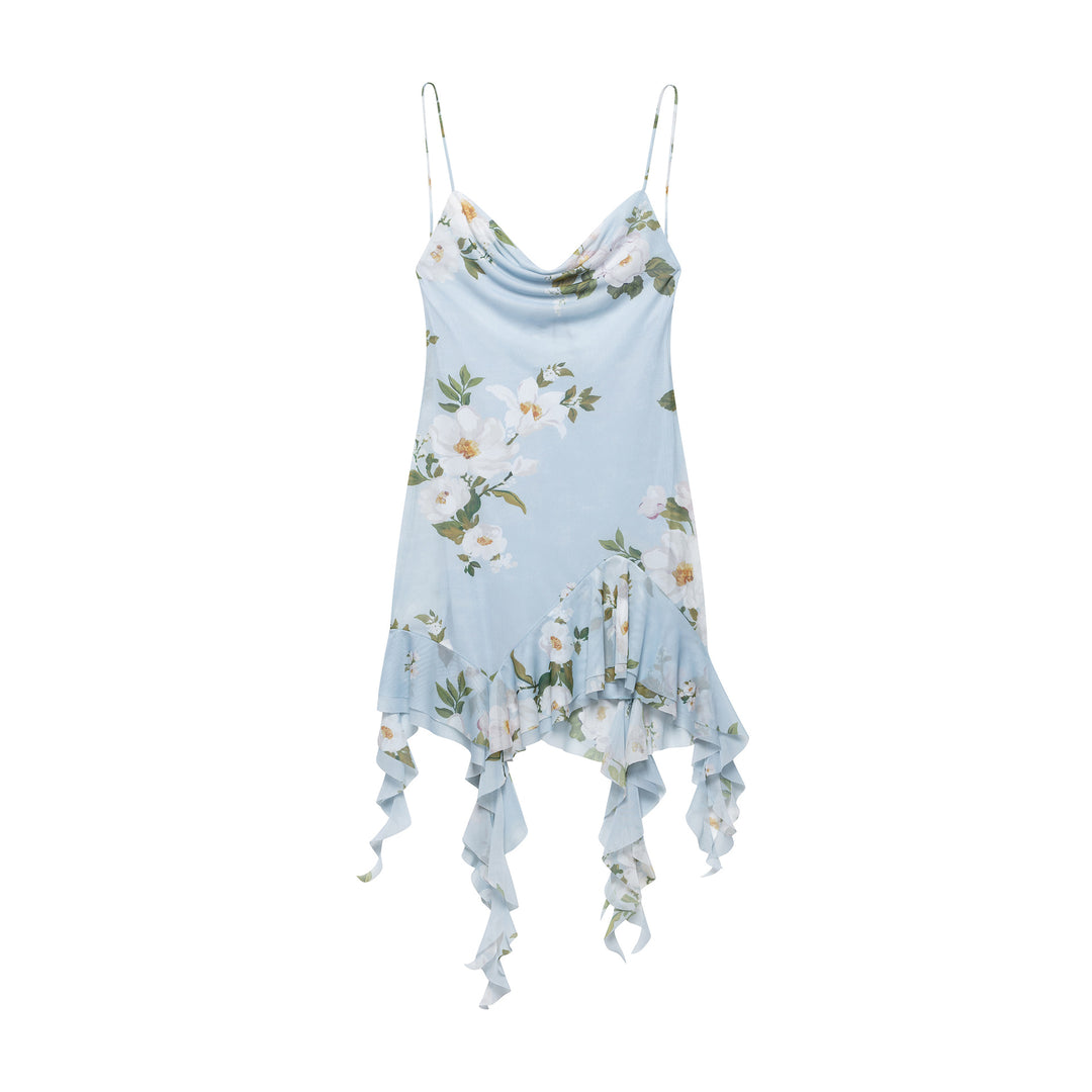 Femme Elegant Floral Cowl Neck Dress med Rullegardin Kant Stilla