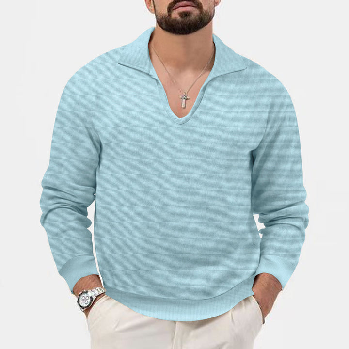 Herren V-hals pullover i afslappet strikdesign Stilla