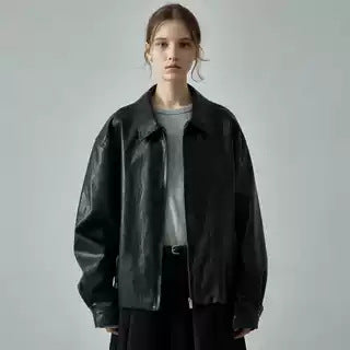 Kvinders casual oversized læderjakke med praktiske lommer Stilla