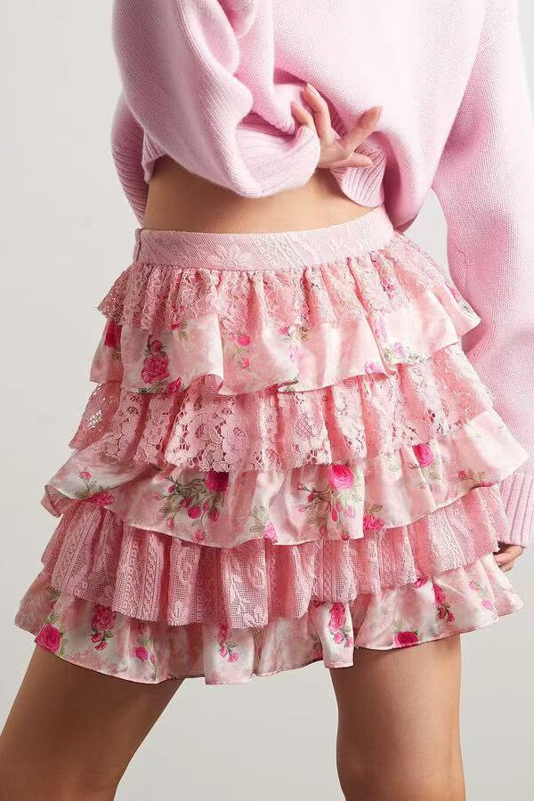 Dame Rynkefarvet Blomster Mini Skirt Stilla