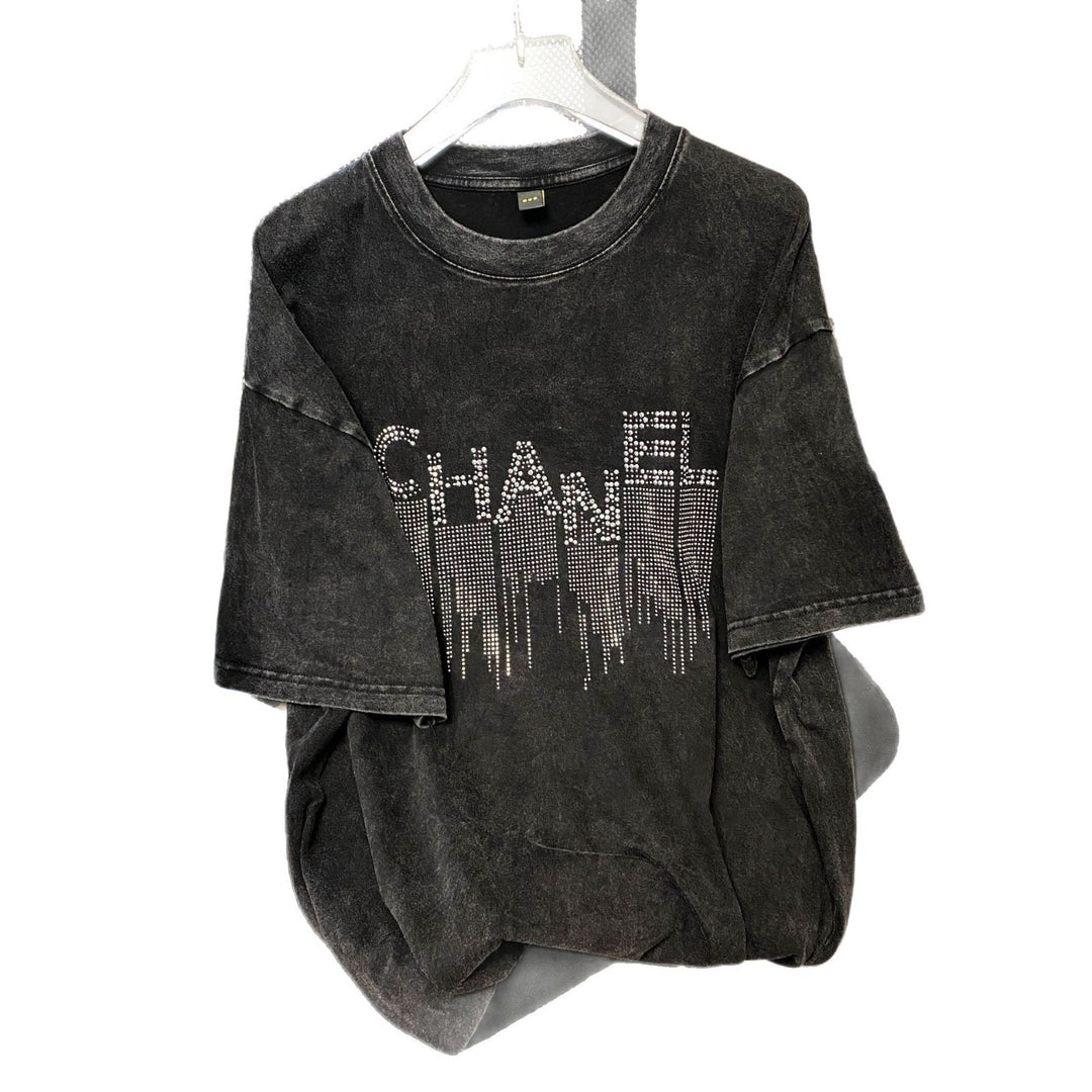 Dame Oversized T-Shirt med strass-applikation Stilla