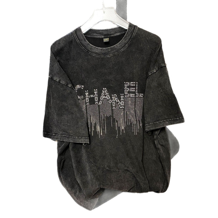Dame Oversized T-Shirt med strass-applikation Stilla