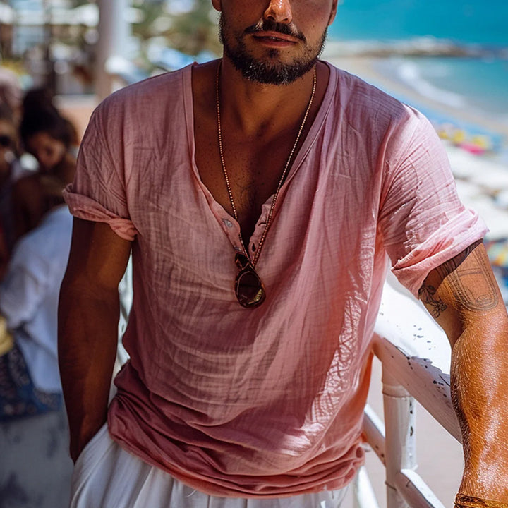 Herre leger lækker linned T-shirt med knapliste Stilla