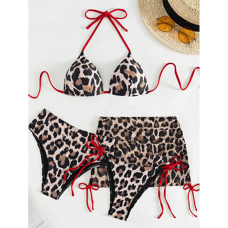 Dame Triangel-Bikini-Sæt med Wrap Skirt og justerbare Bindebånd Skovae