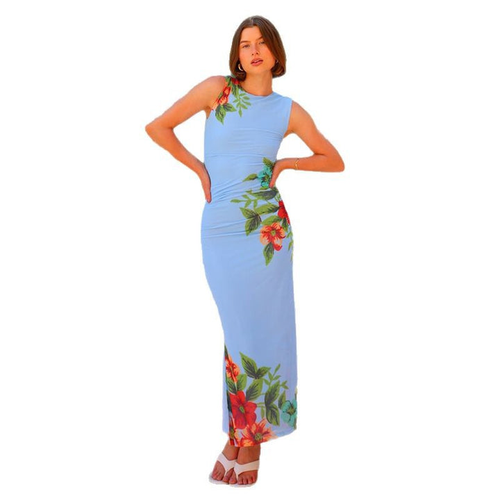 Kvinders blomster maxi kjole med figurtilpasset snit og elegant samlet halsudskæring Stilla