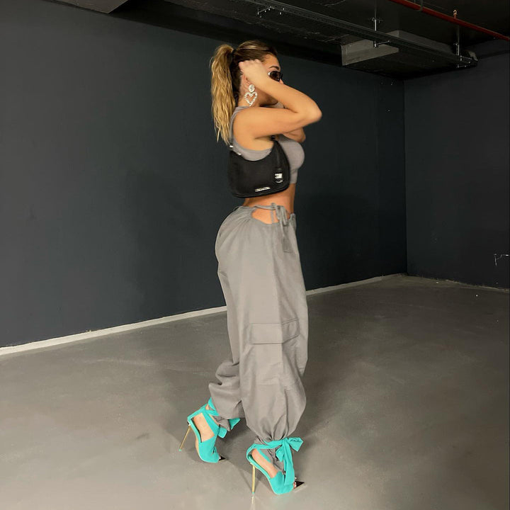 Dame Cropped Athletic Tanktop med justerbart knudedetalje Stilla