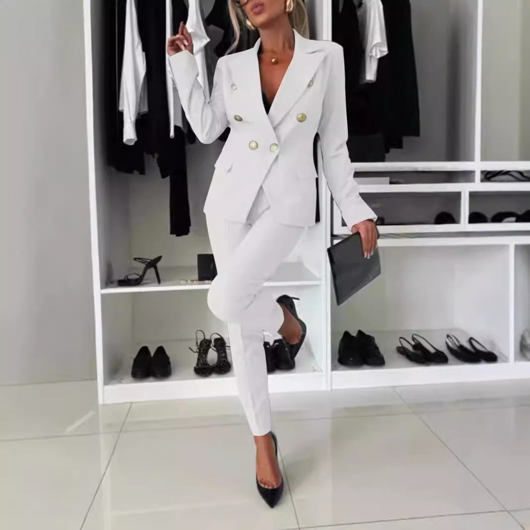 Damer Elegant Blazer- og Bukse-sæt med dobbelte knaplukninger og figursyet snit Stilla