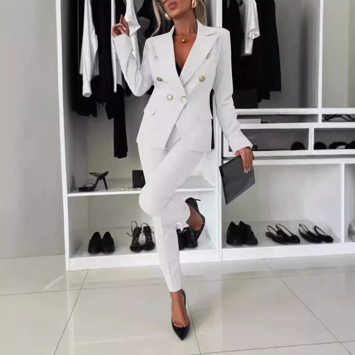 Damer Elegant Blazer- og Bukse-sæt med dobbelte knaplukninger og figursyet snit Stilla