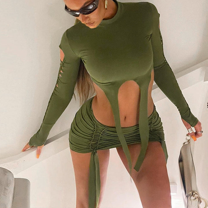Dame trendy minikjole med cut-out-detaljer og lange ærmer Stilla