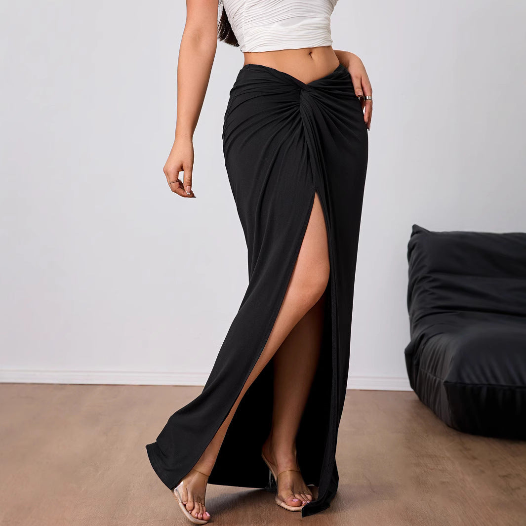 Damer Elegant Maxi Nederdel med sofistikeret drapering og høj slids Stilla