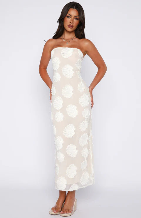 Dame Strapless Maxikjole med blomster 3D-applikationer Skovae