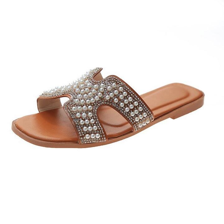 Dame mode slide-sandaler med funklende perle- og rhinestones dekoration Stilla