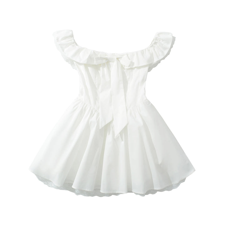 Femme Off-Shoulder Ruffle Mini Kjole med Sløjfedetalje Stilla