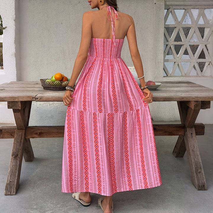 Damen Maxi-Strandkleid mit elastischem Oberteil und verspieltem Muster Skovae