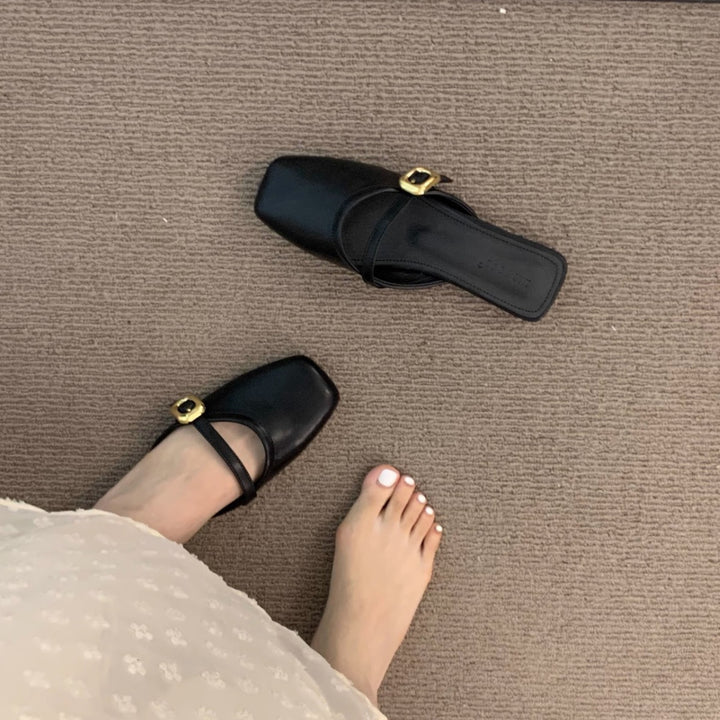 Dame Slip-On Mules med kvadratisk tåform og dekorativ rem Stilla