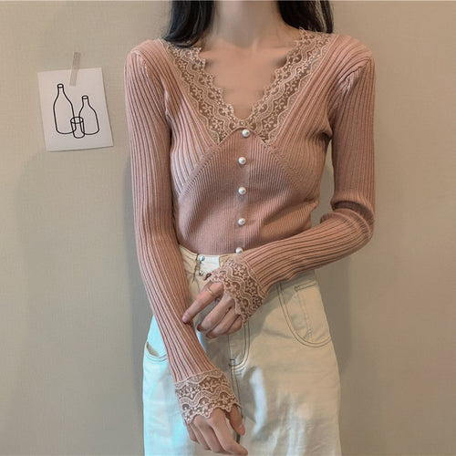 Dame Langærmet Sweater med Blonder Detaljer Stilla