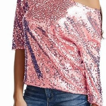 Dame Glitrende Off-Shoulder-Top med funkende Pailletter Stilla