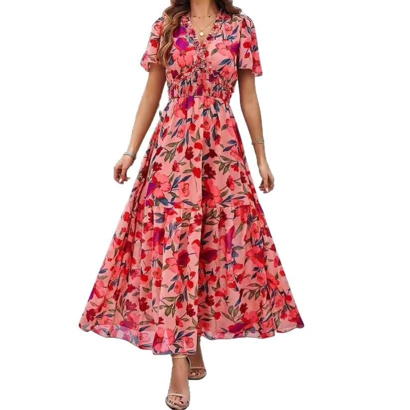 Dame maxi kjole med florale frynser og elastisk taljeområde Stilla