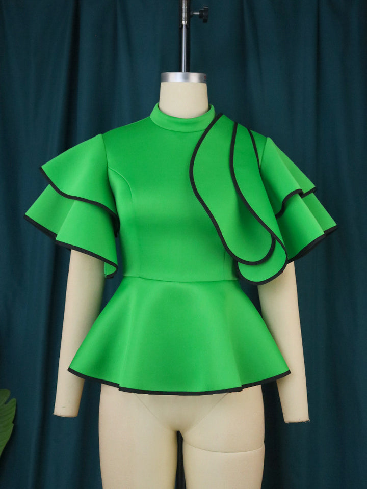 Dame Peplum-top med eksklusive flæser og asymmetrisk snit Skovae