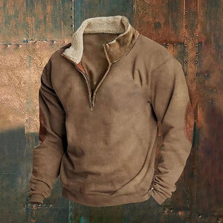 Herre nan fleece-halvzip-trøje med sherpa-krave og albue-patches Skovae