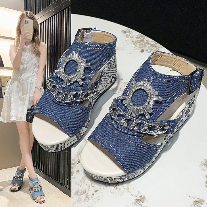 Dame Wedge-sandaler med moderigtigt smykke detaljer Stilla