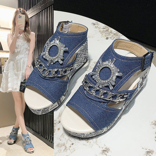 Dame Wedge-sandaler med moderigtigt smykke detaljer Stilla