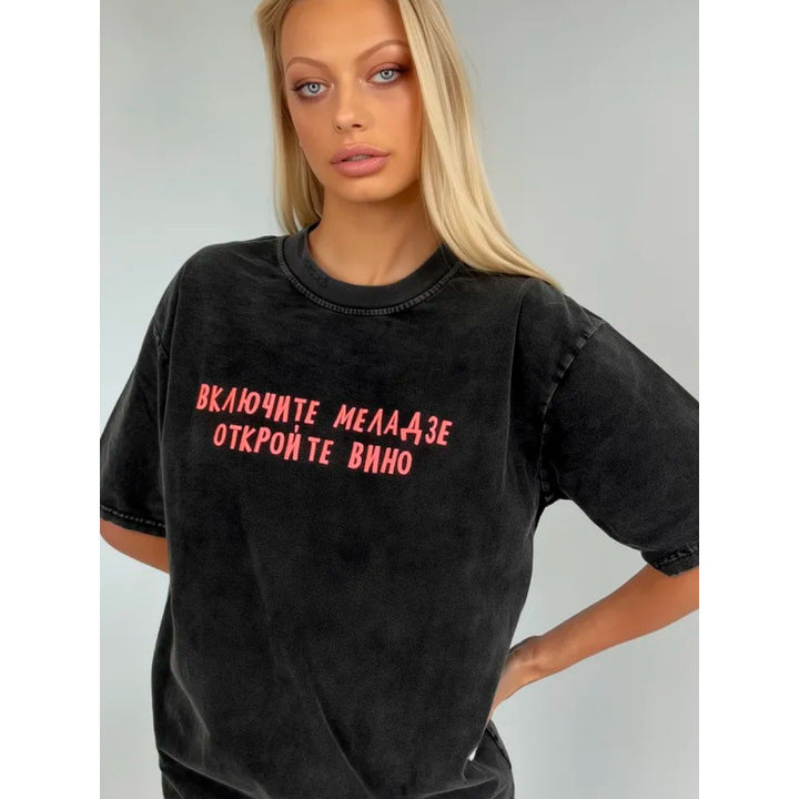 Dame Oversized T-shirt med kreativt motivtryk og afslappet snit Stilla