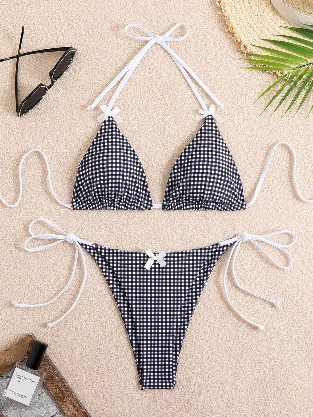 Dame Triangel-Bikini-Sæt med justerbare bindebånd og kurv-design Stilla