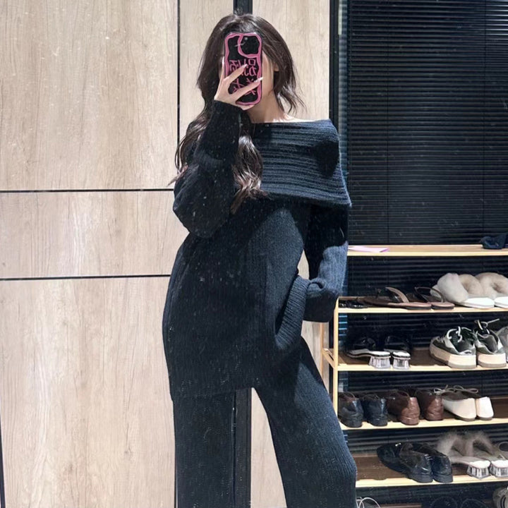 Damer Off-Shoulder Komfortabel Strik Fritidsdragt Sæt Stilla