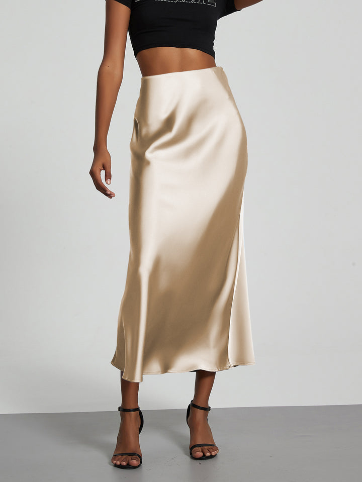 Dame Elegant og flydende Satin Maxiskirts Skovae