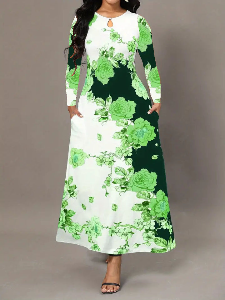 Dame Elegant Maxikjole med blomstermotiv og lommer Stilla