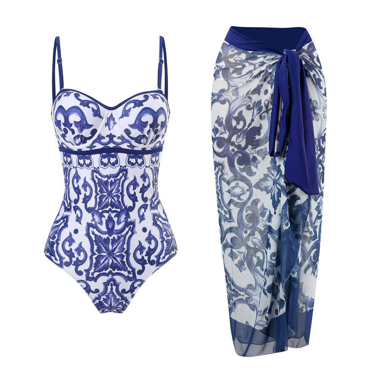 Dame badetøj sæt med blomster top og flot transparent sarong Stilla