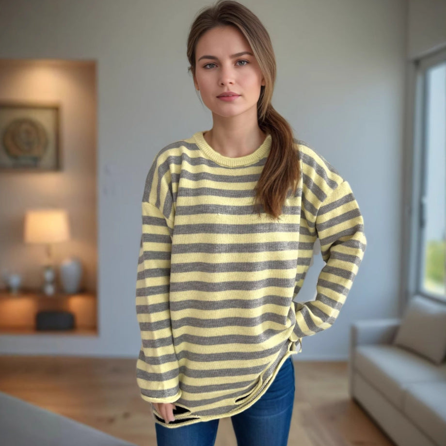 Kvinders strikket oversized sweater med afslappet stribemønster Stilla