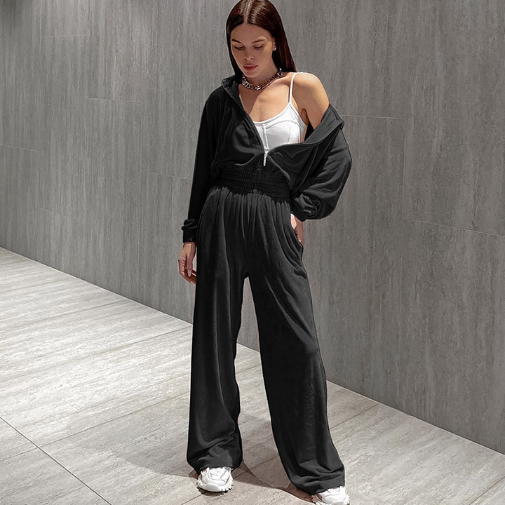 Dame fritids-jumpsuit med høj krave og elastisk taljebånd Stilla