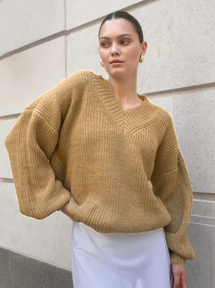 Damer afslappet sweater med v-hals og voluminøse ærmer Stilla